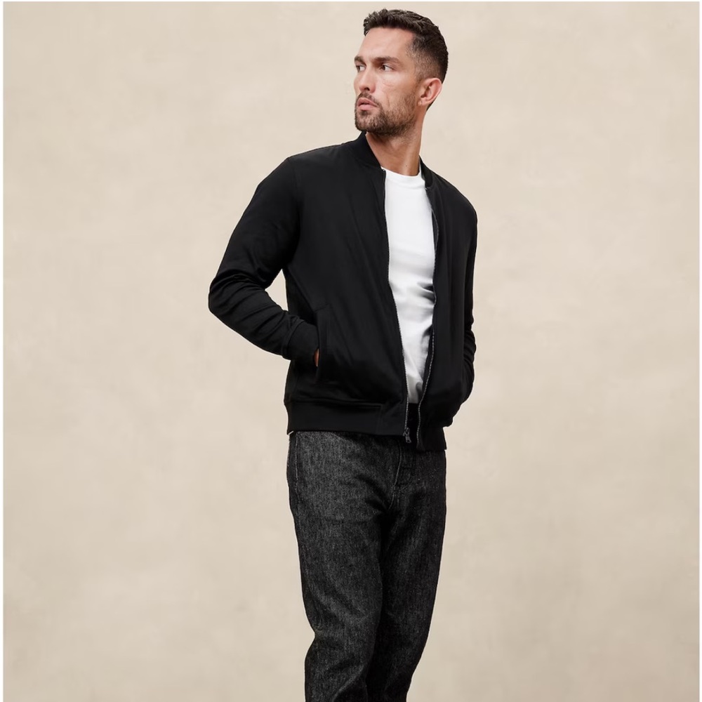 Banana Republic Factory Cotton Luxe Touch Black Bomber Jacket Men’s Medium - Picture 7 of 7